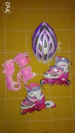 +helmet+ shields Girl's adjustable rollerblades باتيناج بناتي+خوذة راس