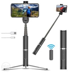 Travel Selfie Stick Tripod with Bluetooth Remote, عصاية سلفي بلوتوث 0