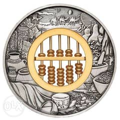 Abacus 2019 2oz Silver Antiqued Coin عملة فضة تذكارية بطلاء الذهب 0
