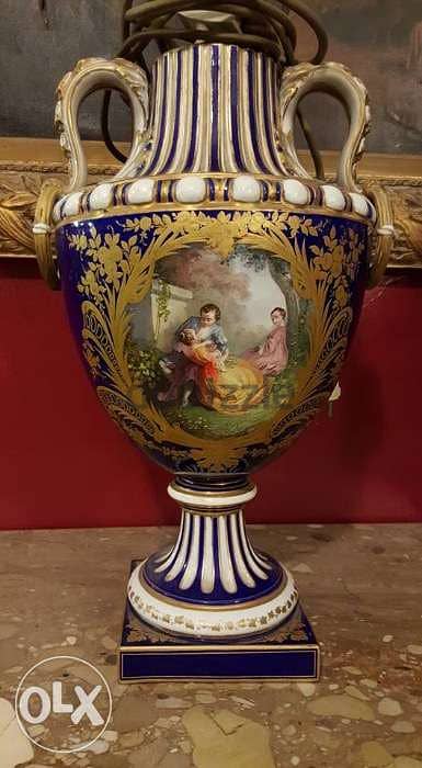 Sevres Antique vase , فازة اباجورة سيفر فرنساوي اصلي قديم مختومة ضخمة