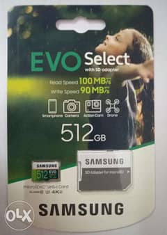 Samsung 512GB 100MB/s (U3) MicroSDXC Evo Select Memory Card with Adapt 0