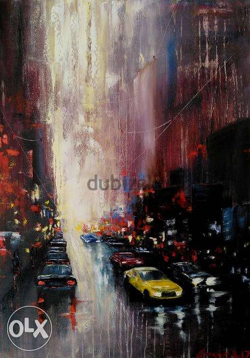 Rainy New York city, oil painting 1