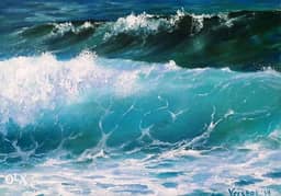 Green wave art oil painting 0
