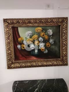 لوحة زيت / رسم ورد Flower painted in a wood frame 0
