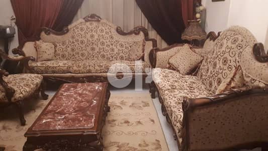 طقم انتريه صالون خشب زان استخدام خفيف جدااا  ٢كنبةو ٢ كرسي خشب تقيل