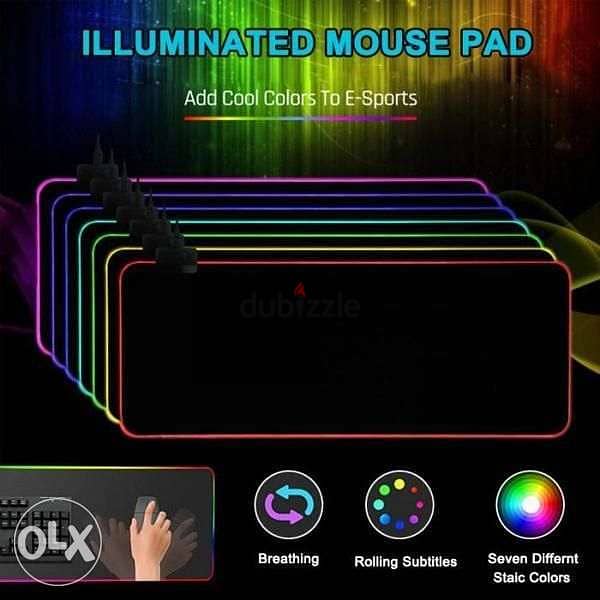RGB Gaming Mouse Pad XL Non-Slip Rubber Base Extended MousePad 3