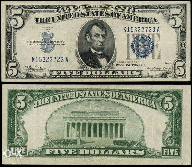 5 دولار امريكي عام 1934 0
