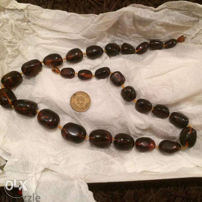 عقد كهرمان اصلي قديم حشري خراطة روسي antique natural amber necklace 1