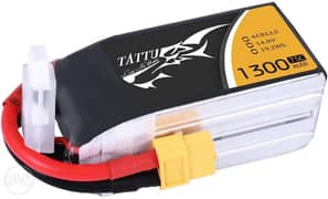 Tattu 4S 1300mAh LiPo Battery 75C 14.8V Pack with XT60 Plug بطاريه 0