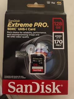 SanDisk 128 GB extreme Pro memory card 170 mb/s 0