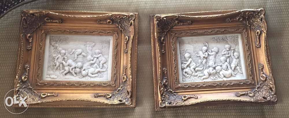 pair of victorian gilt framed marble plaques 5