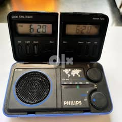 Vintage PHILIPS D1868 Travel Folding FM Radio Dual World Time Al 0