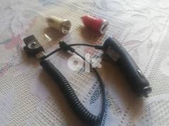 car charger,, 2 usb  chargers,  card reader