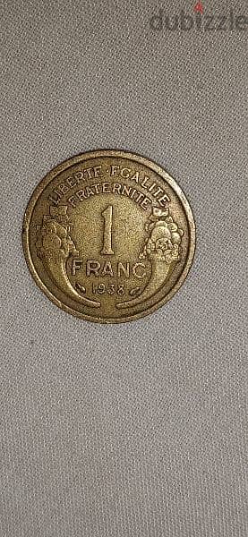 1فرانك فرنسي عام 1938 1