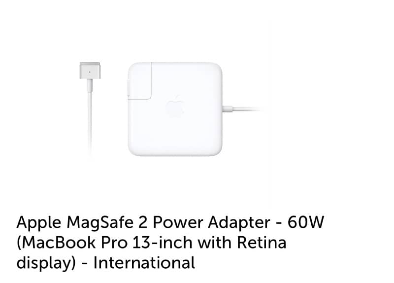 Apple magsafe 2 power adapter 60W for Macbook pro in perfect condition 0