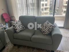 2 sofas- 2 seats and 3 seats - mint green with cushions 0