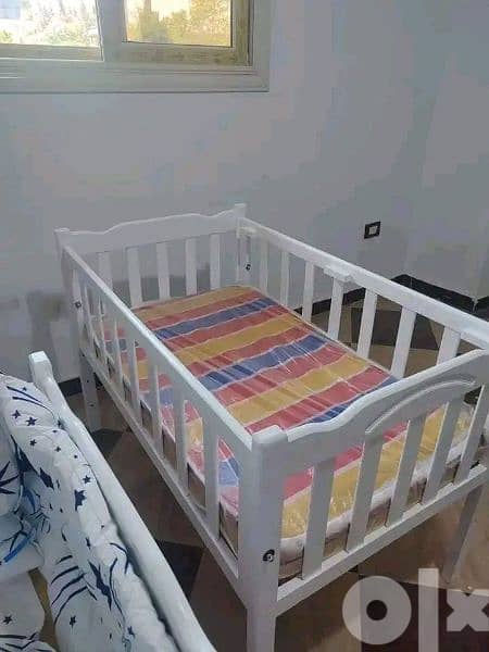 سرير اطفال خشب زان دمياطي ابيض 8