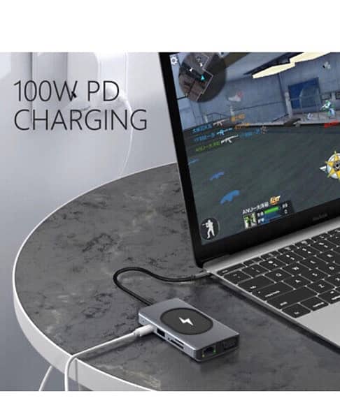 apple macbook pro type c hub 9 in 1 and wireless fast charger 4