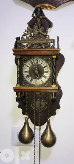 Antique Dutch (Holland)  Atlas Weight Driven Chime Clock - Wood, Brass
