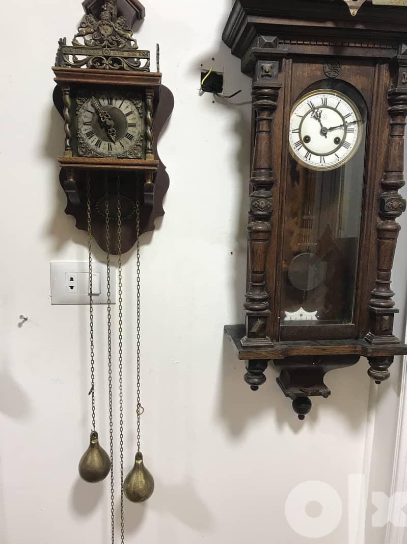Antique Dutch (Holland)  Atlas Weight Driven Chime Clock - Wood, Brass 1