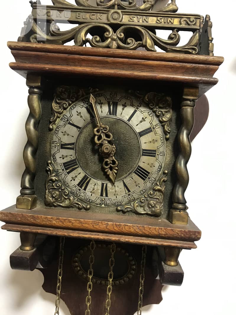 Antique Dutch (Holland)  Atlas Weight Driven Chime Clock - Wood, Brass 5