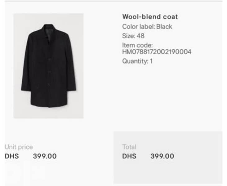 Original Black H&M Coat Size 48 New with its price (AED 400) 1