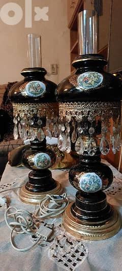 Vintage French limoges decor blue porcelain table lamp أباجوره تحفه