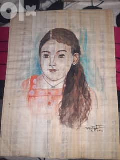 لوحة مائية علي ورق بردي لفتاة الرسمة و الفتاة عمرهم 13 عاما 0