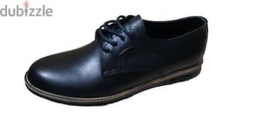 حذاء جلد بمقدمة مستديرة ورباط للرجال، لون أسود 0