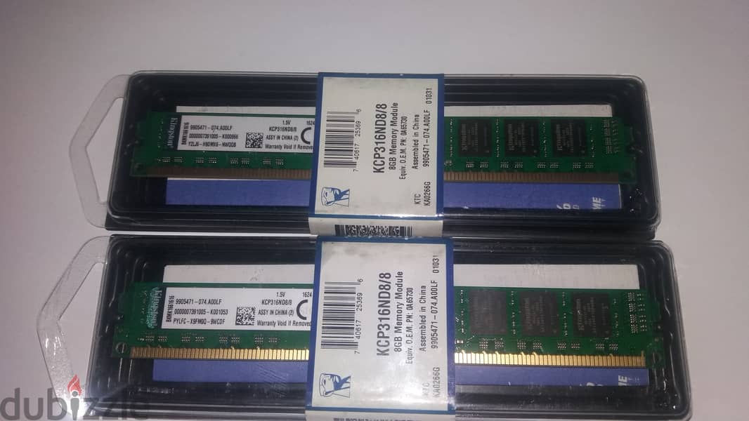 16 جيجا رام جديدة DDR3  كينج ستون 12800 PC3L 1