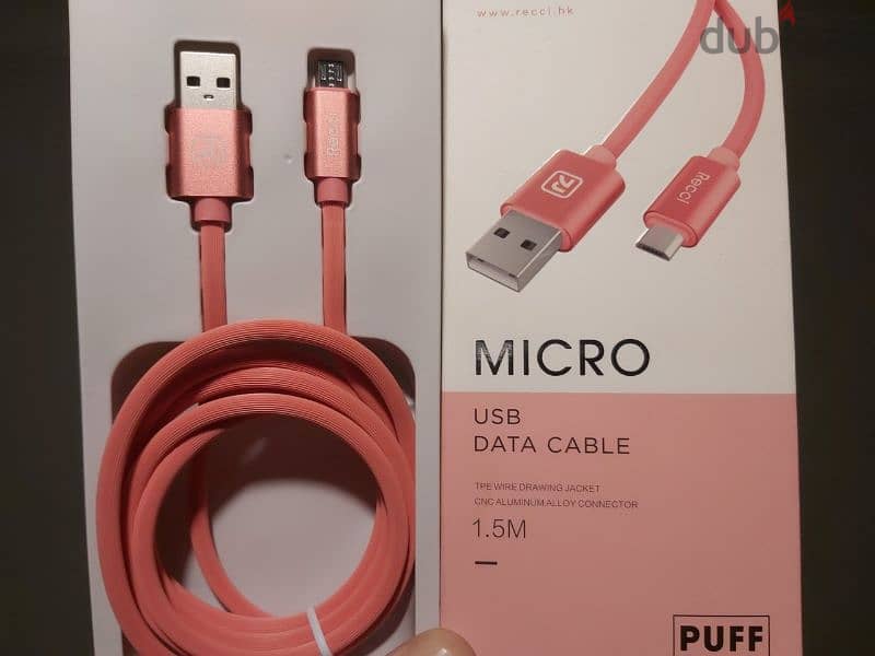 Cables micro USB pink Recci 
 كابل ميكرو يو اس بي السريع البمبي 0