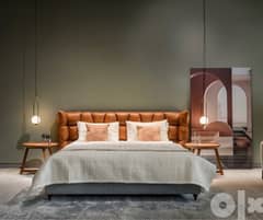 Natural leather bed سرير جلد طبيعي + 2 كومود 0