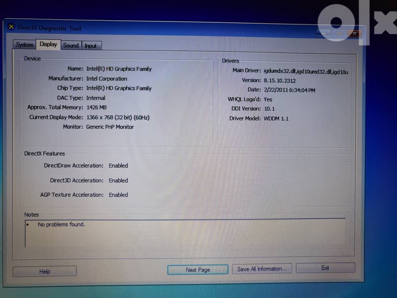 dell laptop intelRcore(TM) i5-2410m CPU@2.30GHz ram 4GB system 32BIT 7