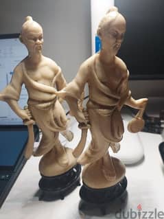 تماثيل رايتنج عتيقة اللون العاجي رجال ساموراي مسلحين