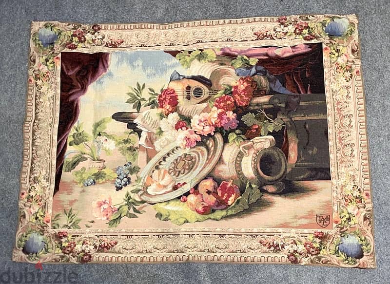 تابلوه جوبلان فرنسي   Mandolin French Gobelin Tapestry - Wall hanging 5