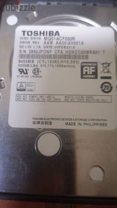 هارد لابتوب توشيبا 500 جيجا Toshiba laptop hard disk 500GB