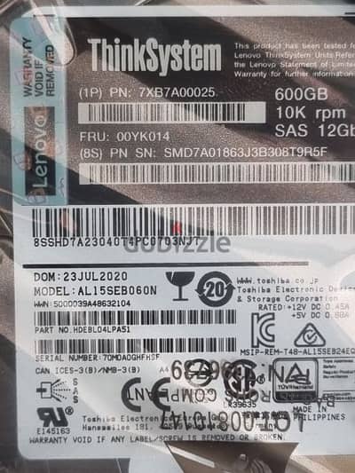 lenovo server  Hard Disk  ThinkSystem  600GB SAS  10K RPM