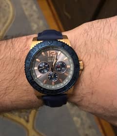Guess rose gold X blue leather watch 0