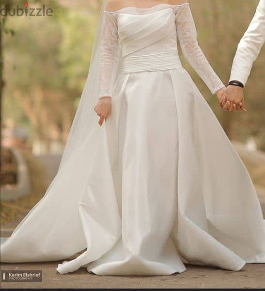 Custom made wedding dress with head cover فستان فرح تفصيل مع طرحة 0