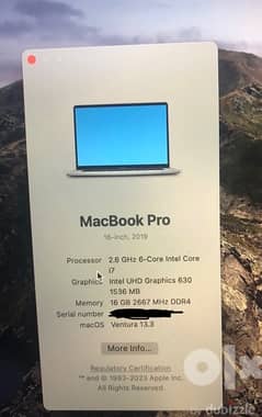 Macbook pro 2019 core i7 512 Gb with touch bar ana orginal charge