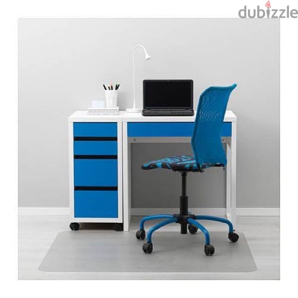 IKEA Used blue and white desk and side drawers 1