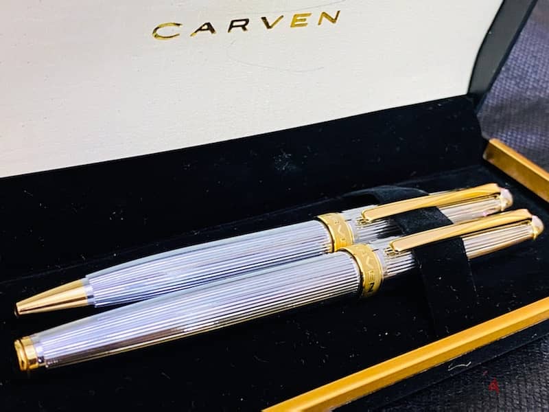 طقم أقلام كارڤين ألماني أصلي جديد لم يستعمل اللون سيلڤر في جولد 1