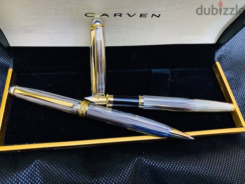طقم أقلام كارڤين ألماني أصلي جديد لم يستعمل اللون سيلڤر في جولد 2