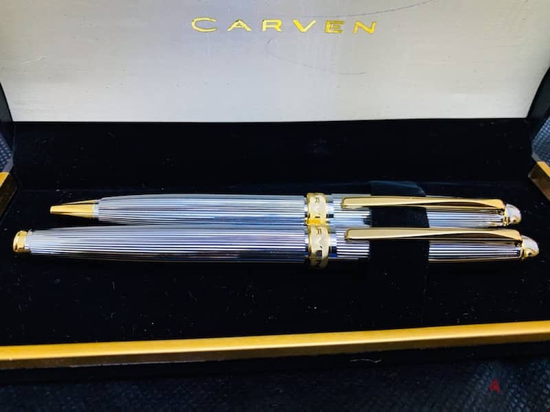 طقم أقلام كارڤين ألماني أصلي جديد لم يستعمل اللون سيلڤر في جولد 4