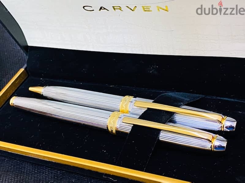 طقم أقلام كارڤين ألماني أصلي جديد لم يستعمل اللون سيلڤر في جولد 10