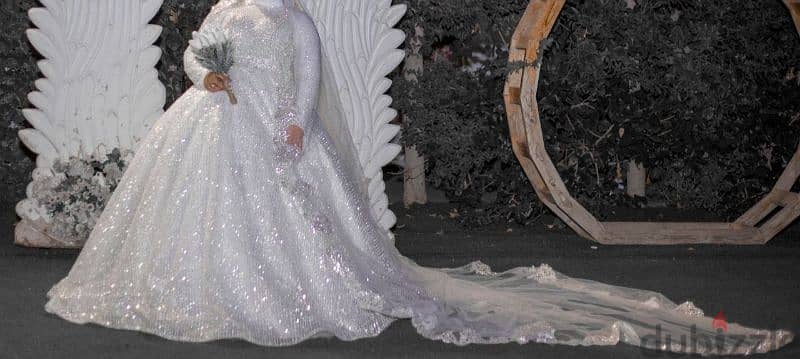 فستان عروسة أبيض للزفاف + طرحة أسبانى 1