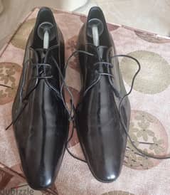 Hugo Boss Leather Shoes Black Size 7.5 - حذاء سهرة جلد أسود لامع