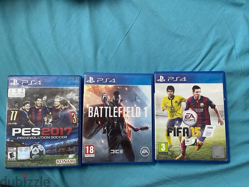 العاب بلاي ستيشن 4 fifa +pes17+battlefield 1 1