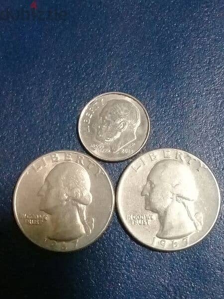 60 سنت دولار معدن نص دولار سنة 1967 وواحد دايم سنة 2018 السعر 50 جنية 5
