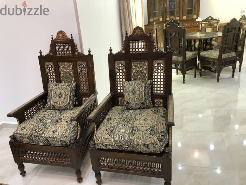 Arabesque furniture+chandeliers,غرفة سفرة/وصالون/نوم ارابيسك ونجف نحاس 2